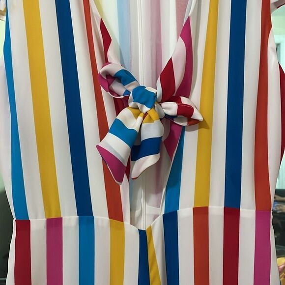 Color me Courtney rainbow multi stripe Sheree cap sleeve wide leg jumpsuit - Picture 6 of 13